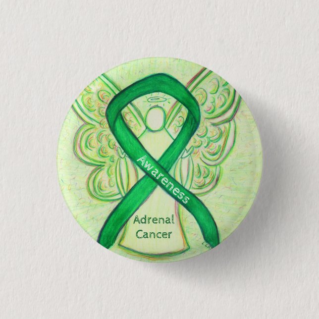 Macaron Rond 2,50 Cm Cancer surrénal Sensibilisation verte Ruban Ange É (Devant)
