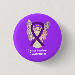 Macaron Rond 2,50 Cm Cancer Survivante Sensibilisation Ruban Purple Ang