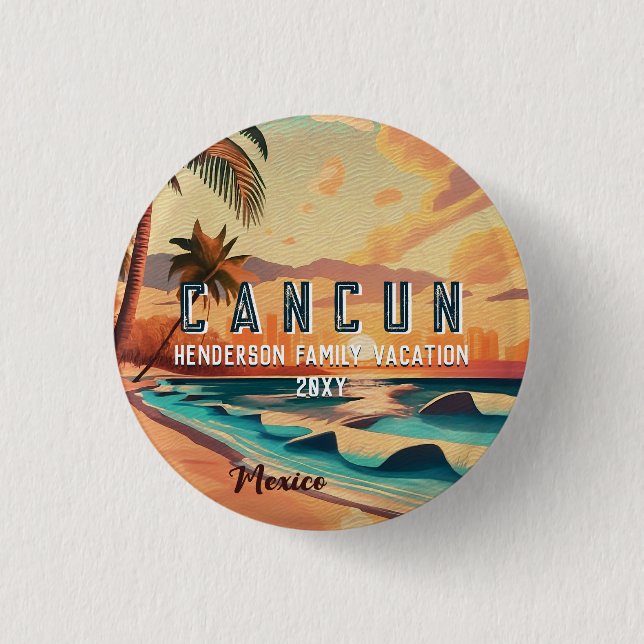Macaron Rond 2,50 Cm Cancún Mexique Palm Tree Sunset Voyage Souvenir (Devant)