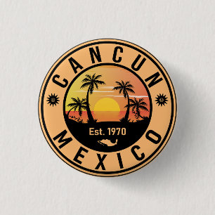 Macaron Rond 2,50 Cm Cancun Mexique Palm Tree Vintage voyage Souvenir
