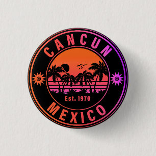 Macaron Rond 2,50 Cm Cancun Mexique Palm Trees Vintage voyage Souvenirs