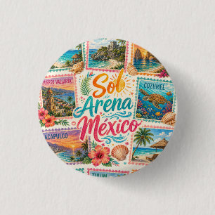 Macaron Rond 2,50 Cm Cancun Soleil Sable Mexique Plages Tropicales Magn
