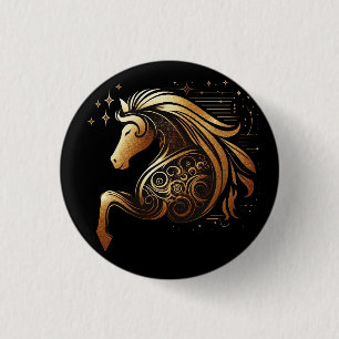 Macaron Rond 2,50 Cm Capricorne Zodiaque Cheval en Or Astrologie