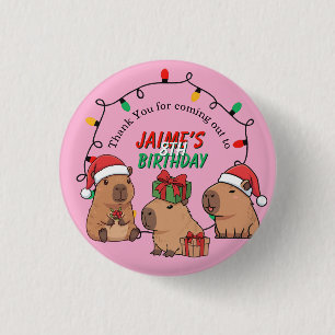 Macaron Rond 2,50 Cm Capybara Rose Noël Anniversaire