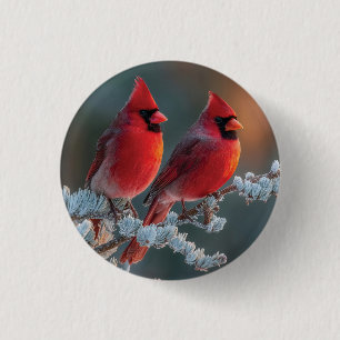 Macaron Rond 2,50 Cm Cardinaux boréaux rouges perchés sur une branche g