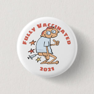 Macaron Rond 2,50 Cm Caricature Drôle Entièrement Vaccinée Avec Syringe