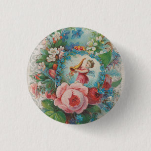 Macaron Rond 2,50 Cm Carte de la Saint-Valentin florale de l'ère victor