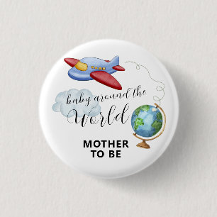Macaron Rond 2,50 Cm Carte du monde Avion Maman Future Bébé Shower