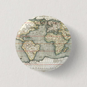 Macaron Rond 2,50 Cm Carte du monde Vintage par Abraham Ortelius 1587-1