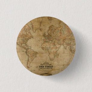 Macaron Rond 2,50 Cm Carte du Vieux Monde antique sur une épine
