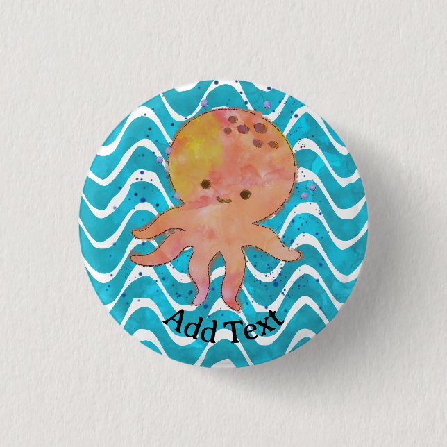 Macaron Rond 2,50 Cm Carton d'aquarelle de pieuvre mignonne (Devant)
