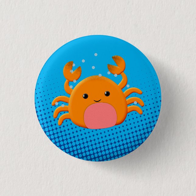 Macaron Rond 2,50 Cm Cartoon mignon Crabe bleu océan (Devant)