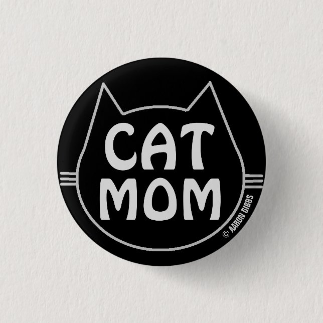 Macaron Rond 2,50 Cm CAT MOM noir et blanc (Devant)