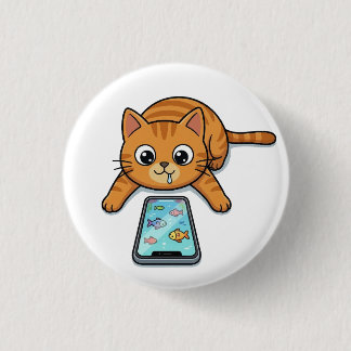 Macaron Rond 2,50 Cm Cat Playing Fish Game Button