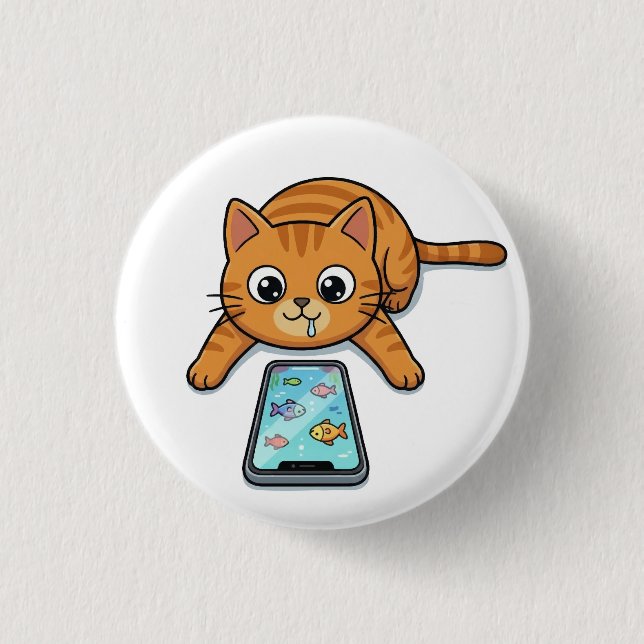 Macaron Rond 2,50 Cm Cat Playing Fish Game Button (Devant)