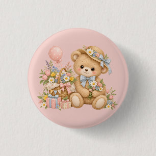 Macaron Rond 2,50 Cm Célébration de l'ours en peluche vintage avec des