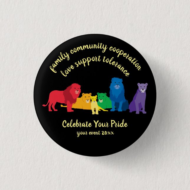 Macaron Rond 2,50 Cm Célébrez votre fierté Rainbow Lion Pride (Devant)