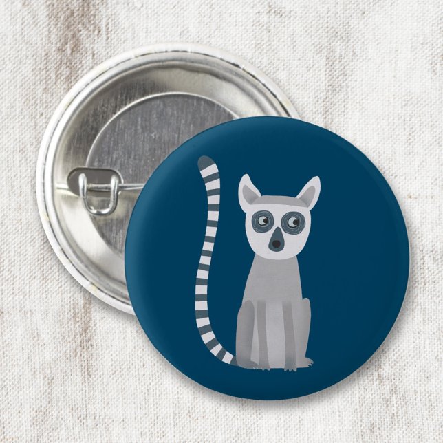 Macaron Rond 2,50 Cm Cercler Lemur (Fun ring tailed lemur button for wildlife and animal lovers)