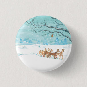 Macaron Rond 2,50 Cm Cerf de chevreuil dans le bois d'hiver couvert de 