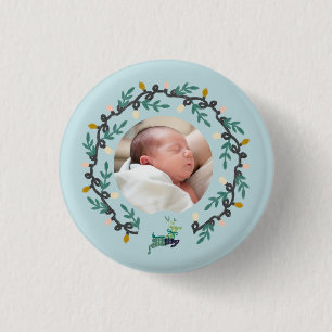 Macaron Rond 2,50 Cm Cerf de Noël joyeux avec Couronne de Teinte Bleue