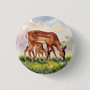 Macaron Rond 2,50 Cm Cerf peint Mère et Bébé