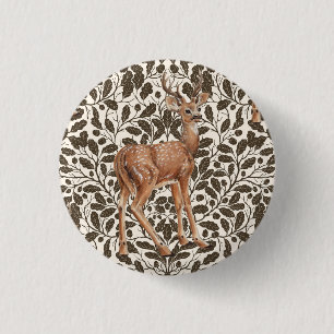 Macaron Rond 2,50 Cm Cerf sur le motif damassé de chêne décoratif en br
