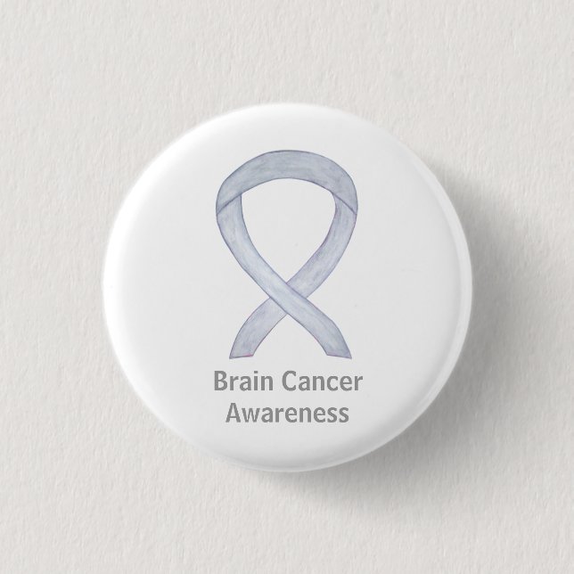 Macaron Rond 2,50 Cm Cerveau Cancer Gris Sensibilisation Ruban Bouton É (Devant)