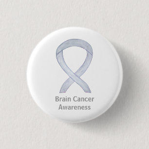 Macaron Rond 2,50 Cm Cerveau Cancer Gris Sensibilisation Ruban Bouton É