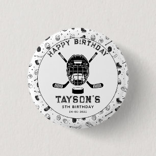 Macaron Rond 2,50 Cm C'est l'heure du hockey - Fête d'anniversaire pour