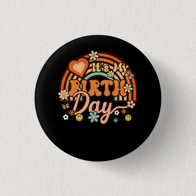 Macaron Rond 2,50 Cm C'Est Mon Anniversaire Super Rétro Anniversaire Ra (Devant)