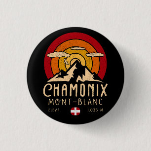 Macaron Rond 2,50 Cm Chamonix France Retro Sunset Ski Souvenirs 80s
