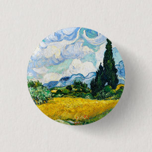 Macaron Rond 2,50 Cm Champ de blé de Vincent Van Gogh avec Cyprès