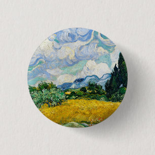 Macaron Rond 2,50 Cm Champ de blé Van Gogh avec Cyprès. Impressionnisme