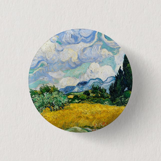 Macaron Rond 2,50 Cm Champ de blé Van Gogh avec Cyprès. Impressionnisme (Devant)