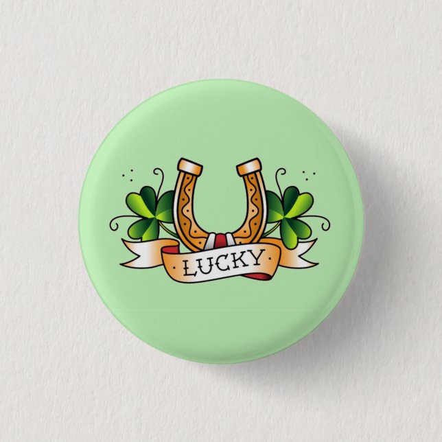 Macaron Rond 2,50 Cm Chanceux, Shamrock, fer à cheval (Devant)
