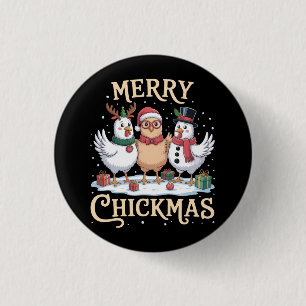 Macaron Rond 2,50 Cm Chapeau de Noël de poulet Santa Noël joyeux Chickm