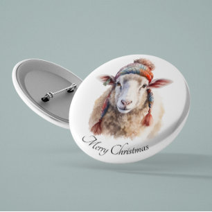 Macaron Rond 2,50 Cm Chapeau d'hiver Mouton de Noël Texte personnalisé