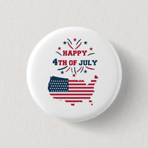 Macaron Rond 2,50 Cm Chapeau Drapeau USA Fête du 4 juillet Feu d'Artifi