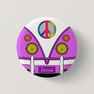Macaron Rond 2,50 Cm Chariot rose d'amour, hippie, signe de paix hippie