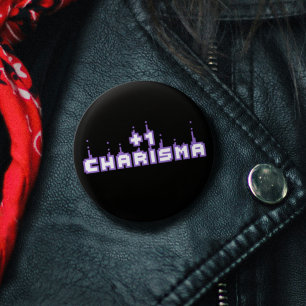 Macaron Rond 2,50 Cm Charisme Stat Joueur Pixel Art Slogan Violet