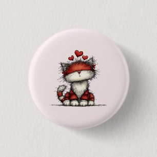 Macaron Rond 2,50 Cm Chat avec des cœurs d'amour rouges mignon et drôle
