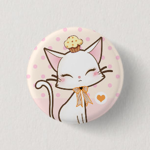 Macaron Rond 2,50 Cm Chat blanc mignon de Kawaii avec le petit gâteau