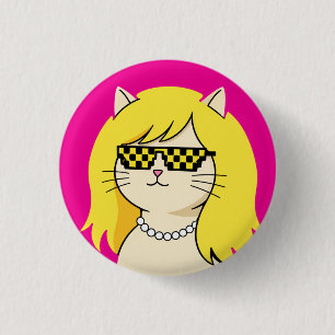 Macaron Rond 2,50 Cm Chat Blond Cool avec des Lunettes de Soleil Pixel 