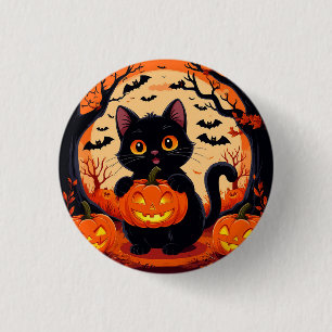 Macaron Rond 2,50 Cm Chat de dessin animé et citrouilles sous la pleine