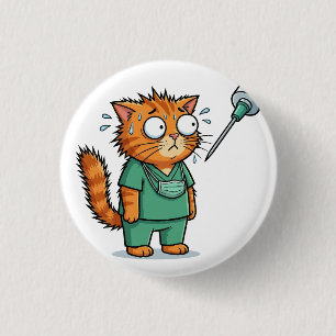 Macaron Rond 2,50 Cm Chat de docteur drôle avec bouton de seringue