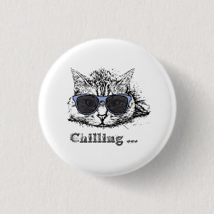 Macaron Rond 2,50 Cm Chat Drôle Chilling Avec De Mignonnes Lunettes De