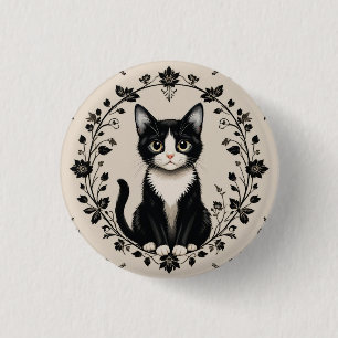 Macaron Rond 2,50 Cm Chat élégant noir et blanc