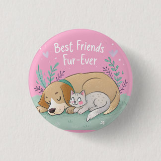 Macaron Rond 2,50 Cm Chat et chien meilleurs amis pour toujours
