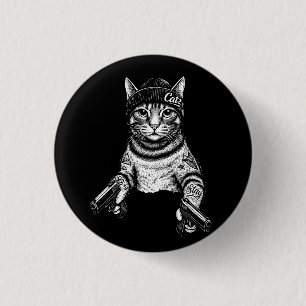Macaron Rond 2,50 Cm Chat Gangster Tatoué Art Kitty Streetwear Cool