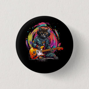 Macaron Rond 2,50 Cm Chat Jouer Guitare Électrique Rock Heavy Metal Mus